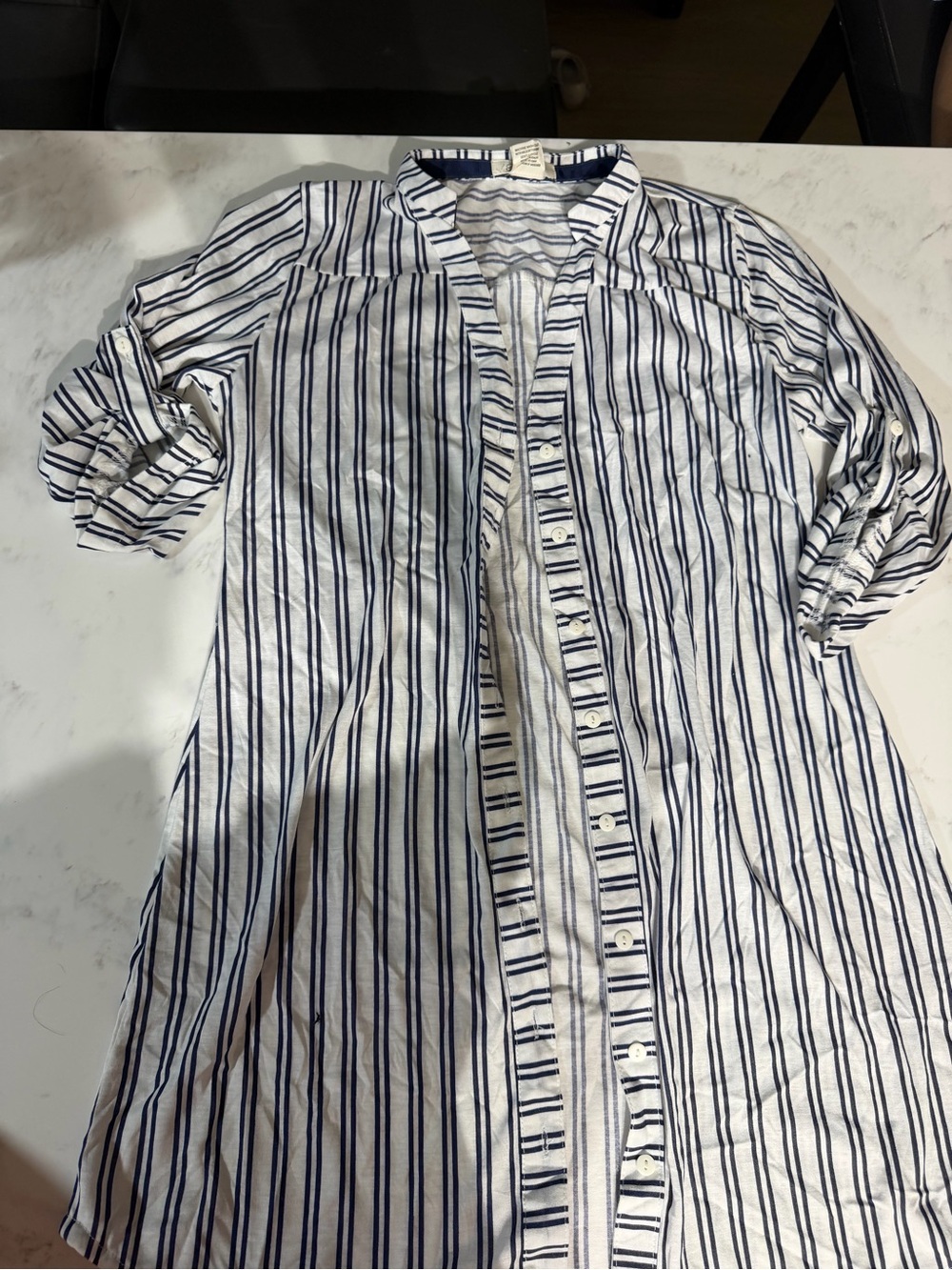 Passport White and Navy Striped Button-Down Shirt